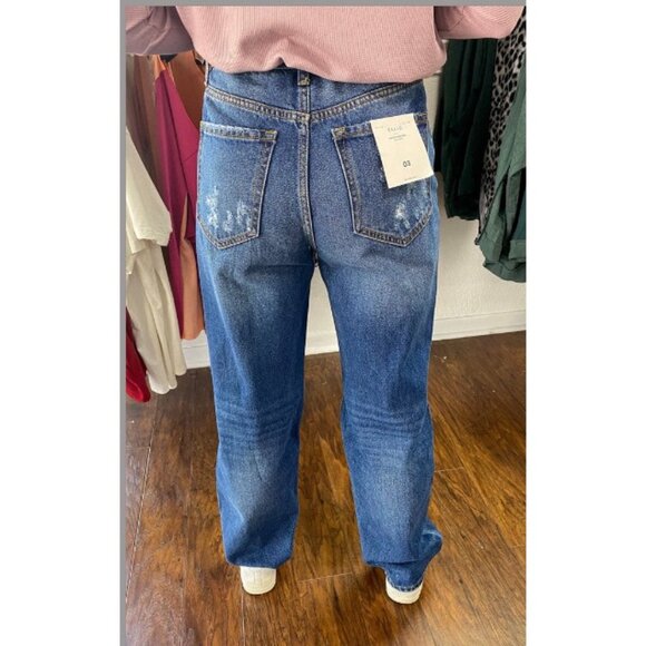 NWT Cello Dad Jeans Super High Rise Sz 3 Distressed destroyed ripped baggy blue - Picture 5 of 16